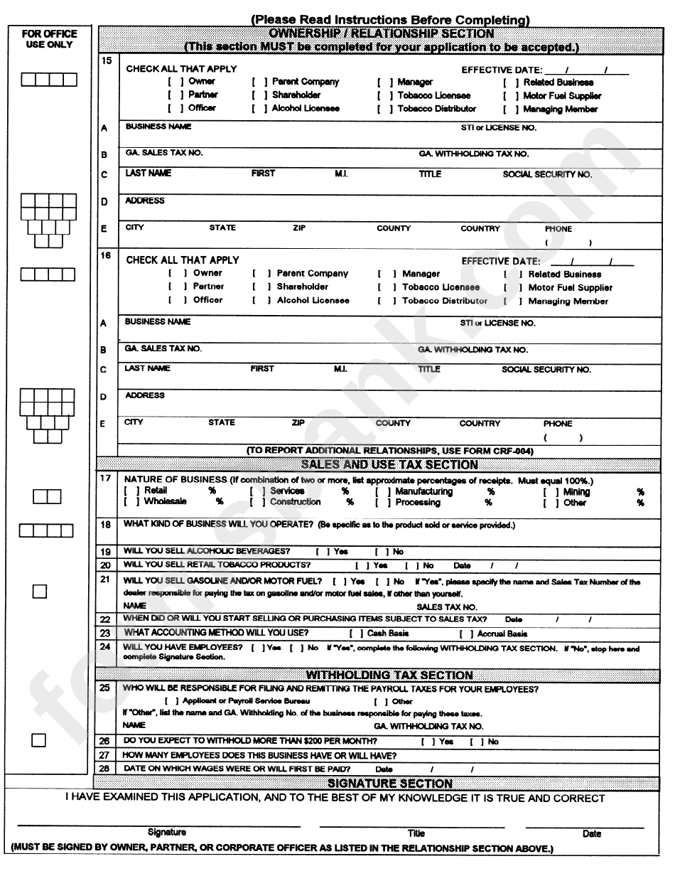 Form Crf-002 - State Tax Registration Application