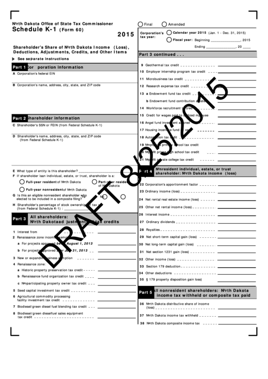 Schedule K-1 Draft (Form 60) - Shareholder
