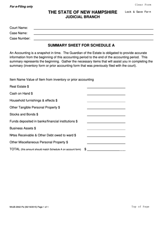 Form Nhjb-2942-pe - Summary Sheet For Schedule A