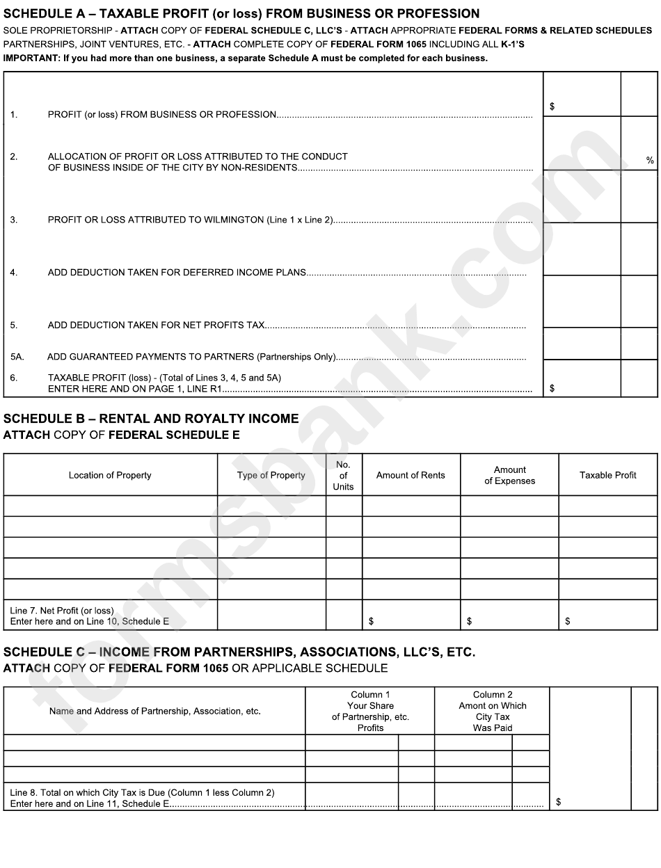 Form Wcwt-6 - City Of Wilmington Net Profits Tax Return - 2016