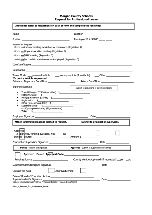 Request For Professional Leave - Morgan County Schools Printable pdf