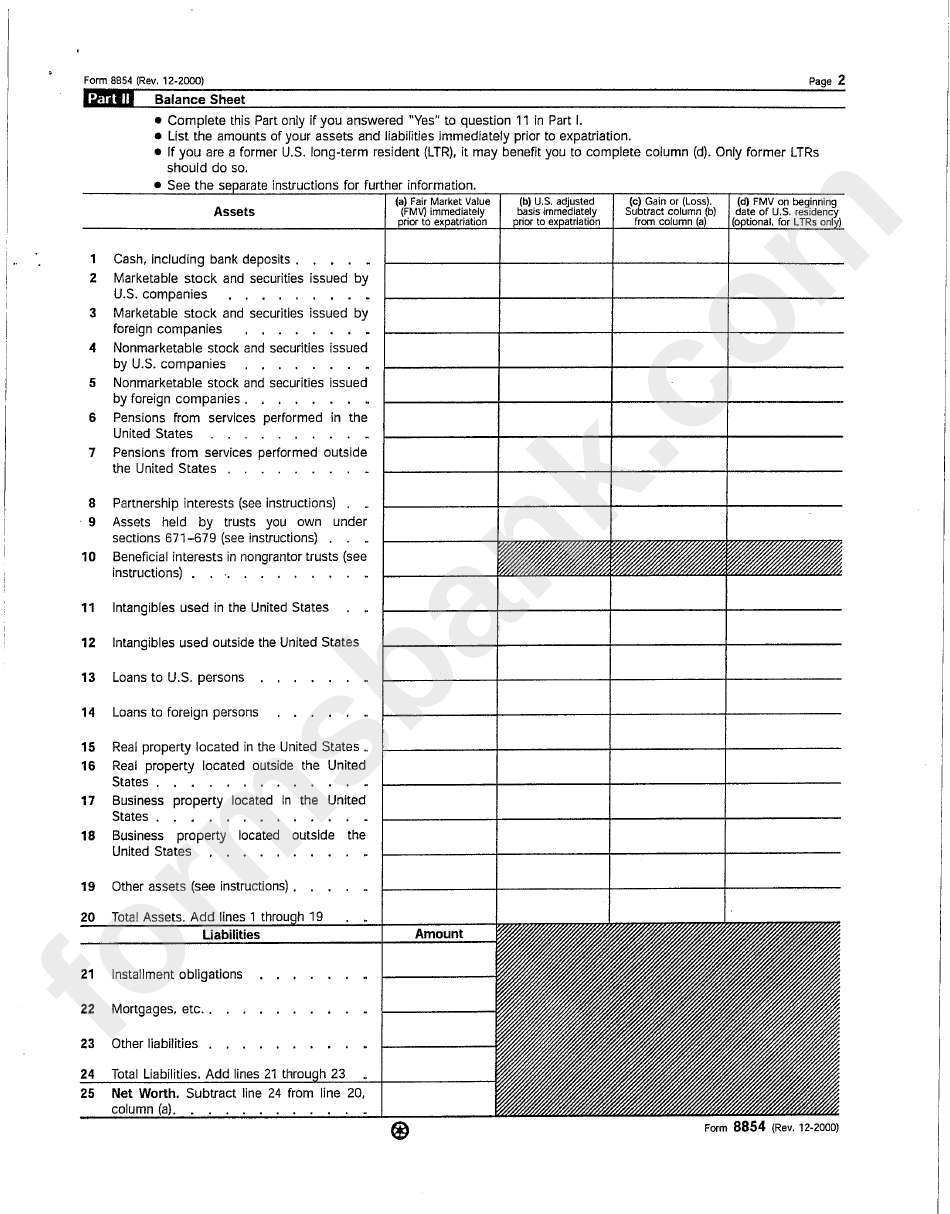 Form 8854 - Expatriation Information Statement