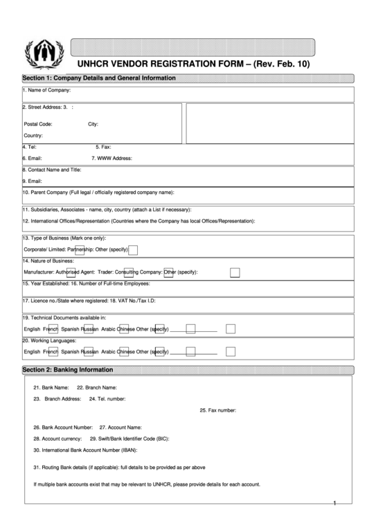 Unhcr Vendor Registration Form