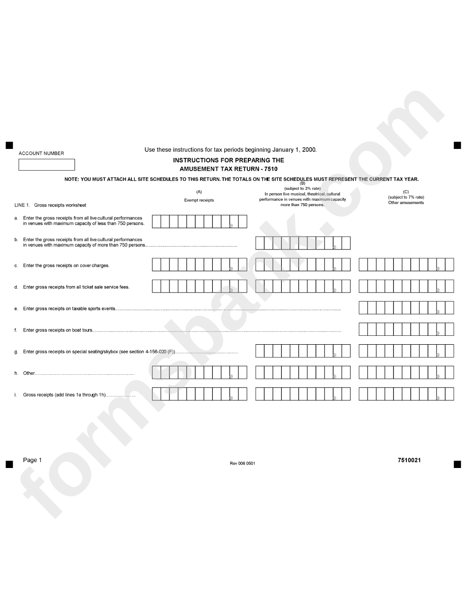 Instructions For Form 7510 - Amusement Tax Return - City Of Chicago