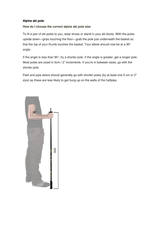 Alpine Ski Pole Size Guidance Printable pdf