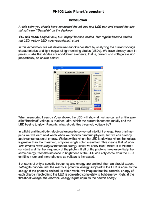 Ph102 Lab: Plancks Constant Worksheet Printable pdf