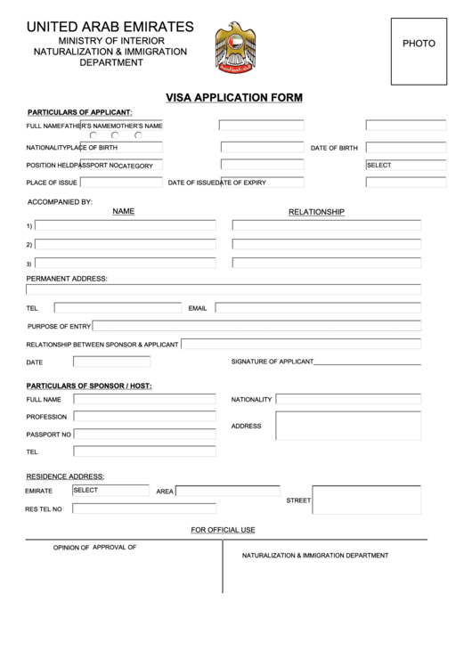 Fillable United Arab Emirates Visa Application Form Printable pdf
