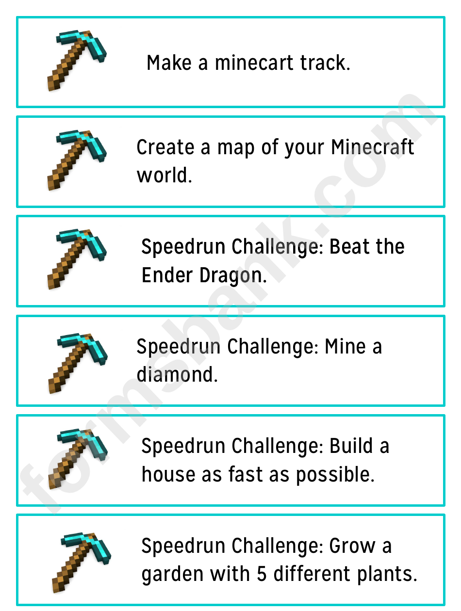 Minecraft Challenges Bucket List Template