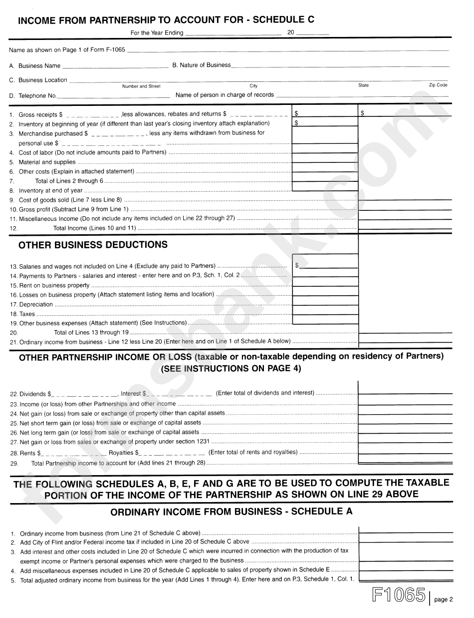 Form F1065 - Income Tax Partnership Return - City Of Flint - 2000