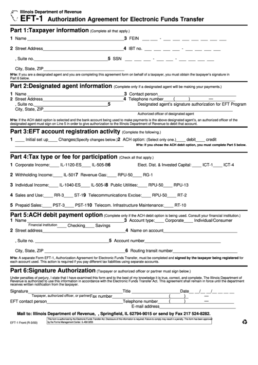 Form Eft-1 - Authorization Agreement For Electronic Funds Transfer - 2000 Printable pdf