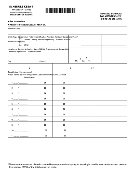 Form 41a720kesa-T - Schedule Kesa-T - Tracking Schedule For A Kesa Project - 2016 Printable pdf