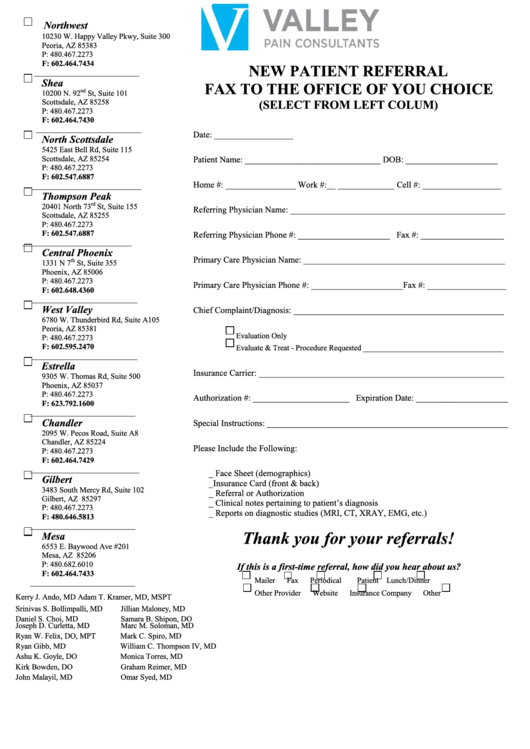 Fillable New Patient Referral Form - Pain Consultations Printable pdf