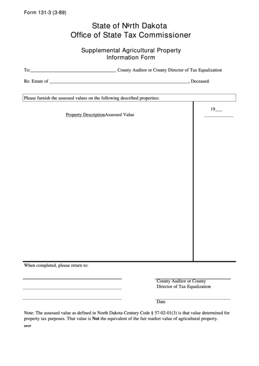 Form 131-3 - Supplemental Agricultural Property Information Form Printable pdf
