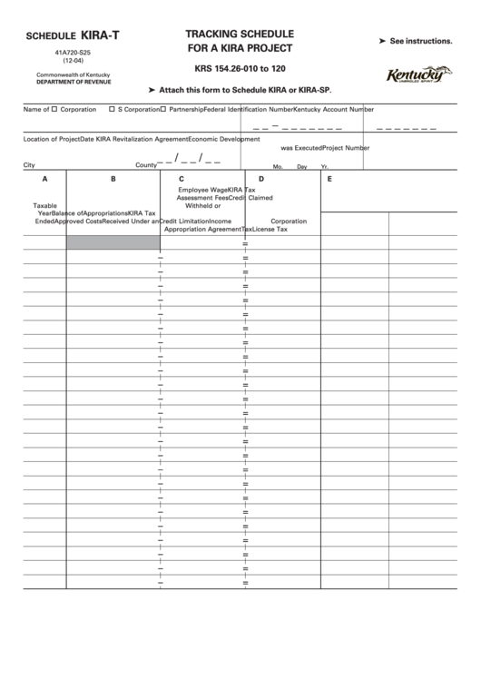 Schedule Kira-T (Form 41a720-S25) - Tracking Schedule For A Kira Project Printable pdf
