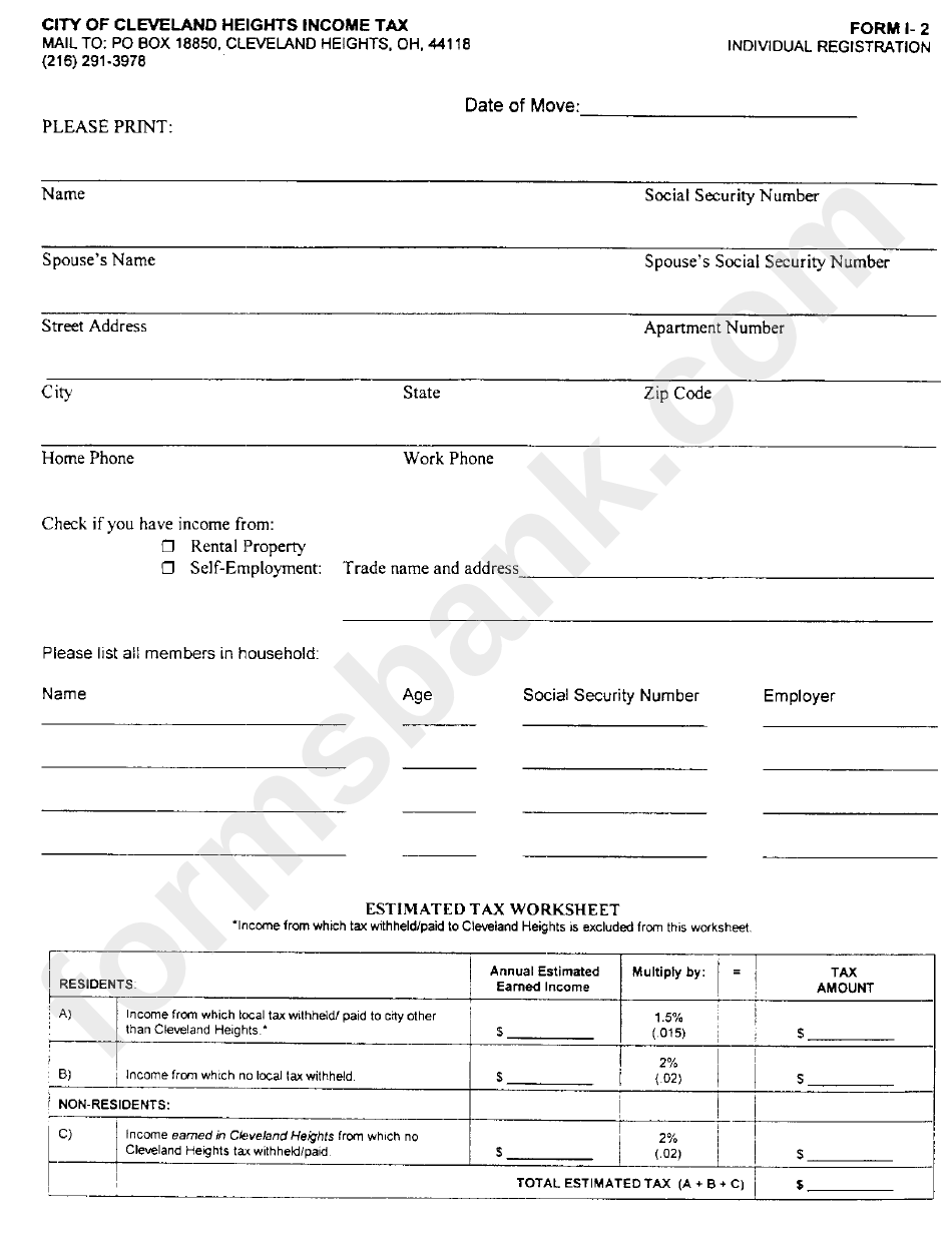 Form I-2 - Income Tax - City Of Cleveland Heights