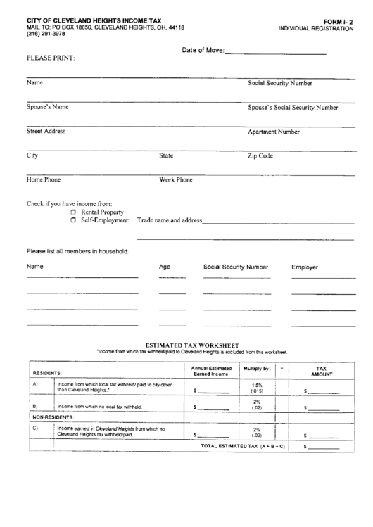 Form I-2 - Income Tax - City Of Cleveland Heights Printable pdf