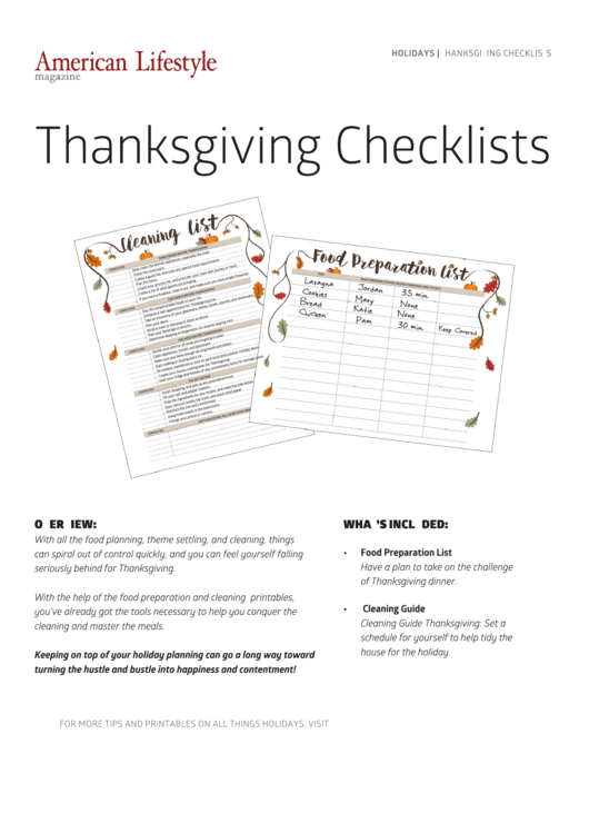 Thanksgiving Checklist Templates