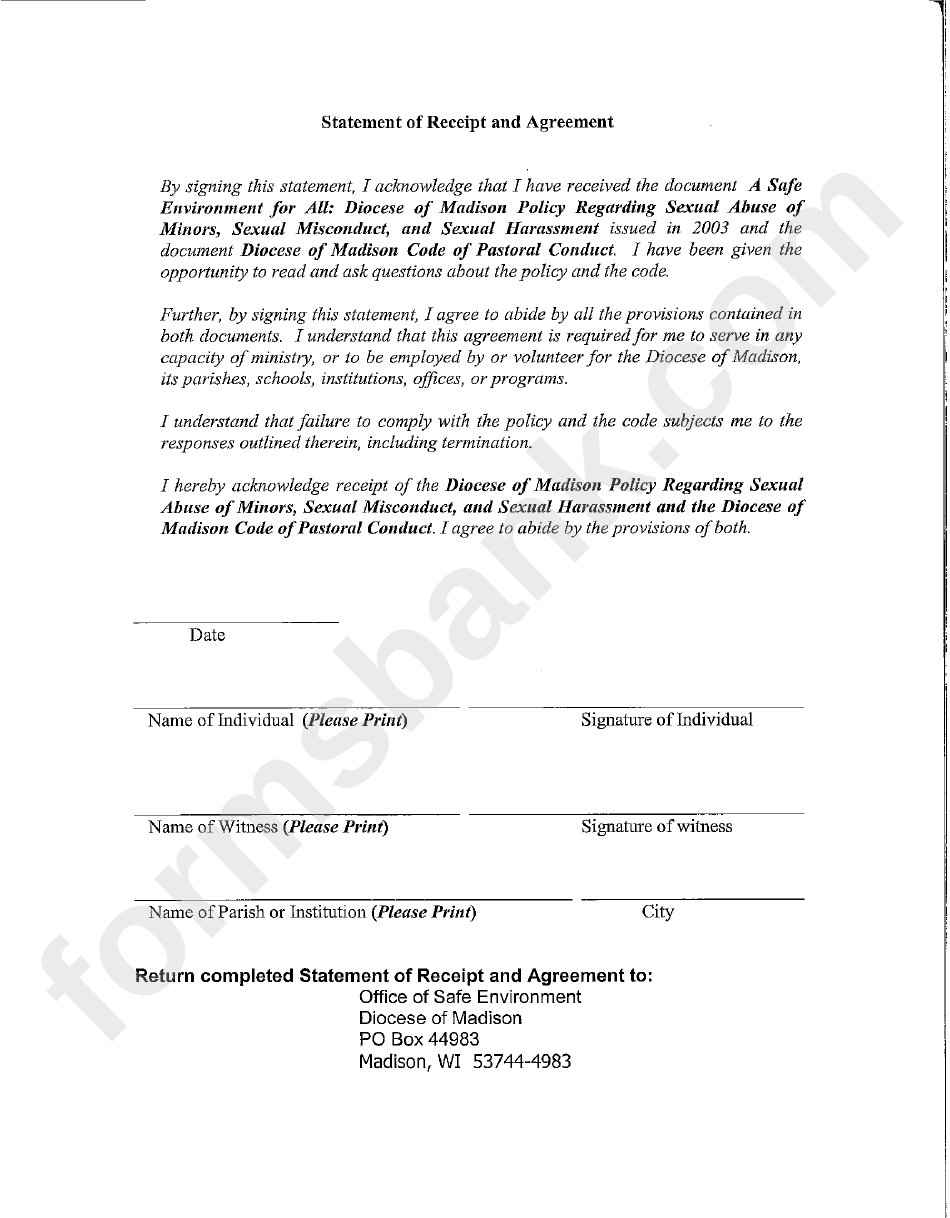 Statement Of Receipt And Agreement Template