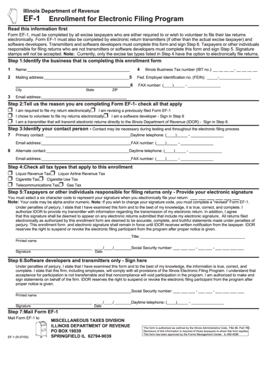 Form Ef-1 - Enrollment For Electronic Filing Program Printable pdf