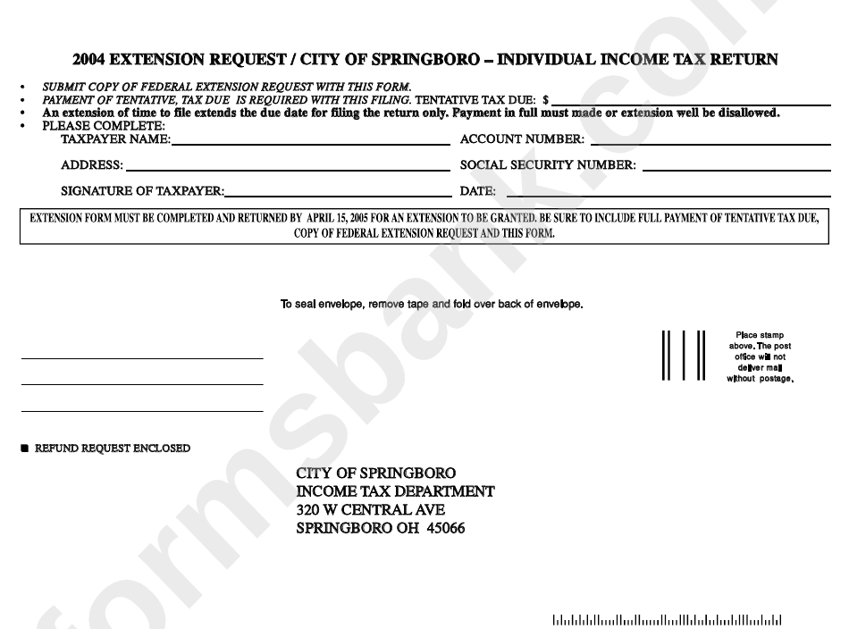 Individual Income Tax Return - City Of Springboro - 2004