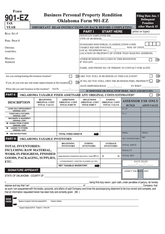 Form 901Ez Business Personal Property Rendition printable pdf download