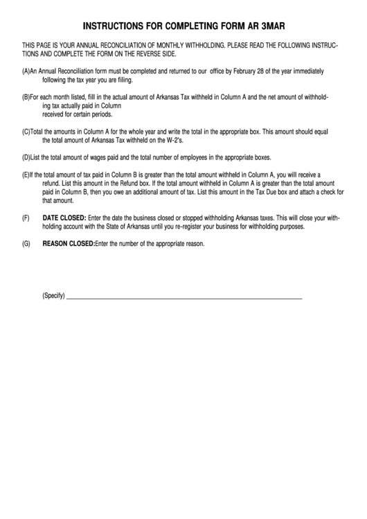 Instructions For Completing Form Ar 3mar printable pdf download