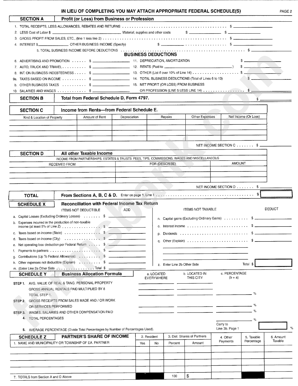 Form Br - Fairfield Income Tax Return - City Of Fairfield - 2000