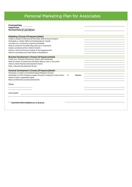 Personal Marketing Plan Template - Associates Printable pdf