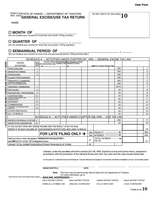 Fillable Form G 45 General Excise use Tax Return Printable Pdf Download