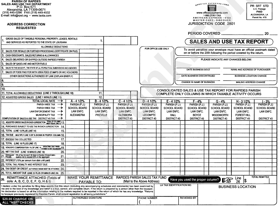 Sales And Use Tax Report - City Of Parish Of Rapides