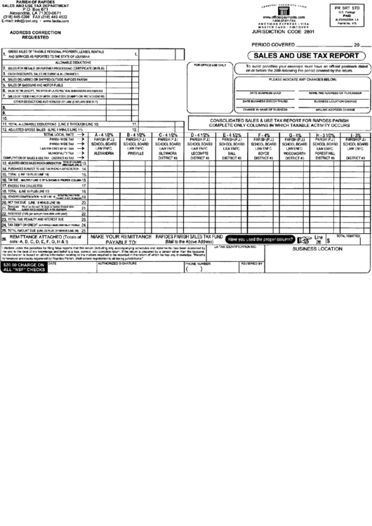 Sales And Use Tax Report - City Of Parish Of Rapides Printable pdf