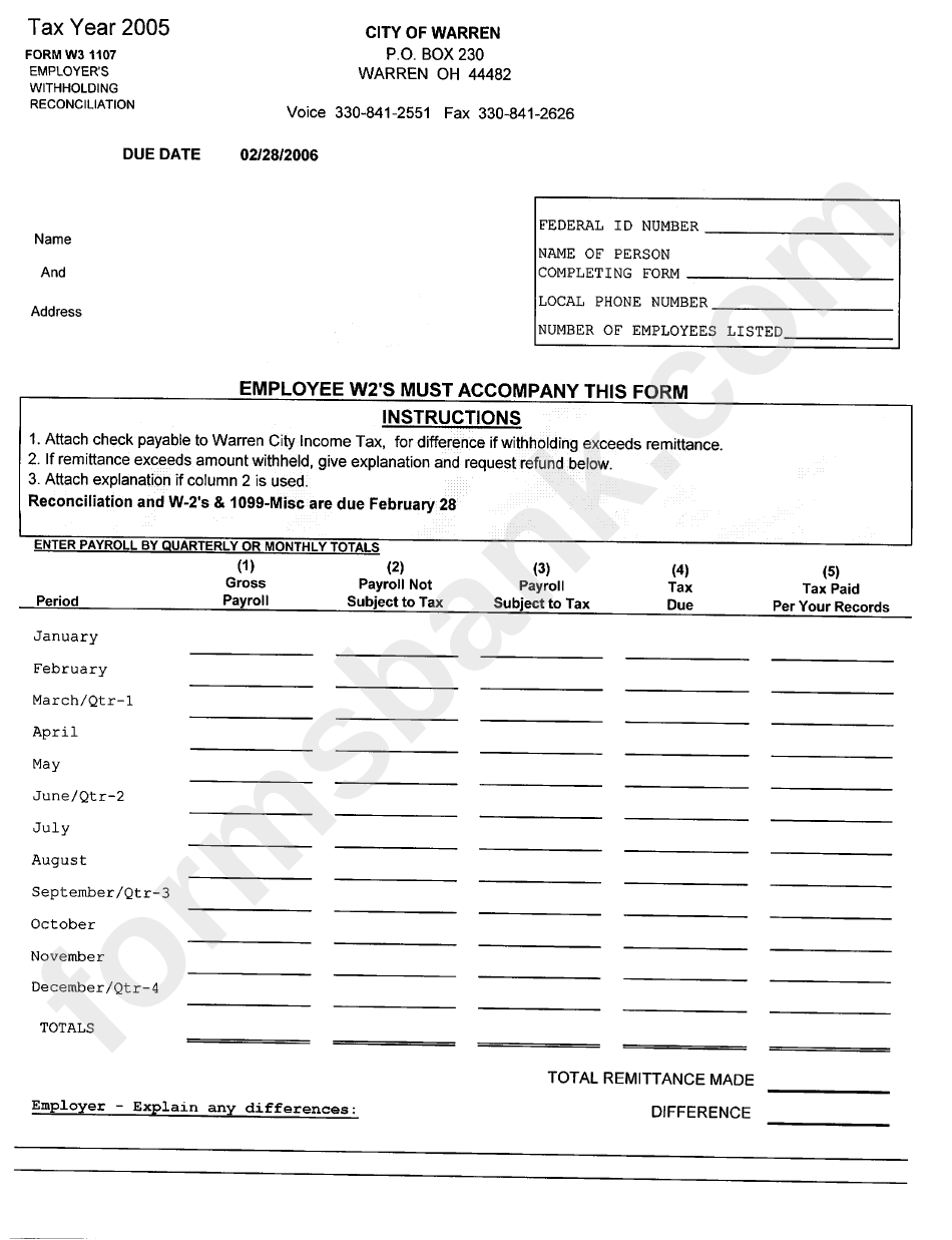 Form W3 1107 - Employer