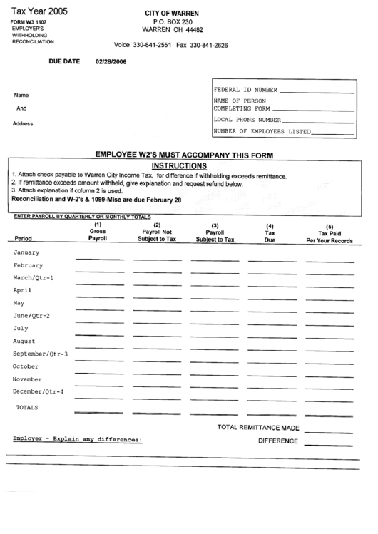 Form W3 1107 - Employer