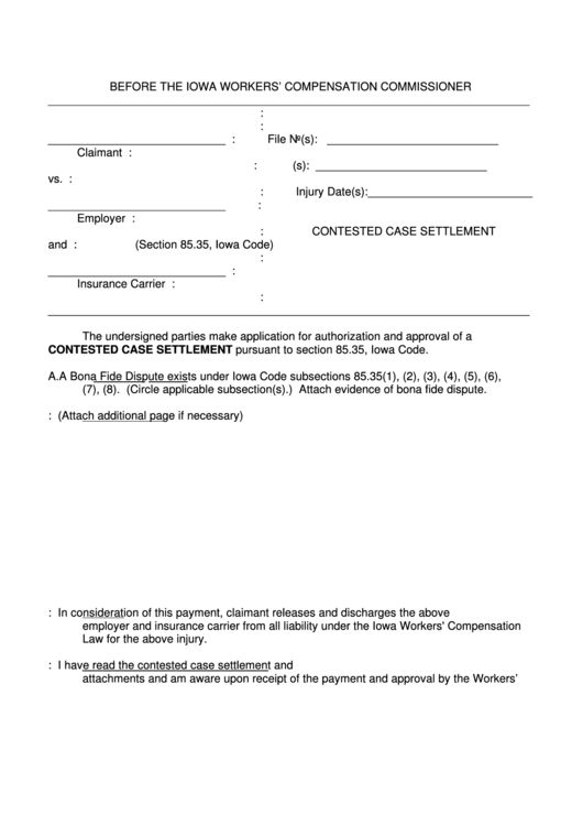 Form 14-0025 - Contested Case Settlement Printable pdf