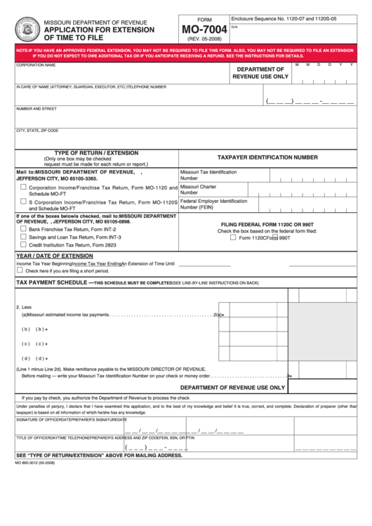 Fillable Form Mo-7004 - Application For Extension Of Time To File Printable pdf