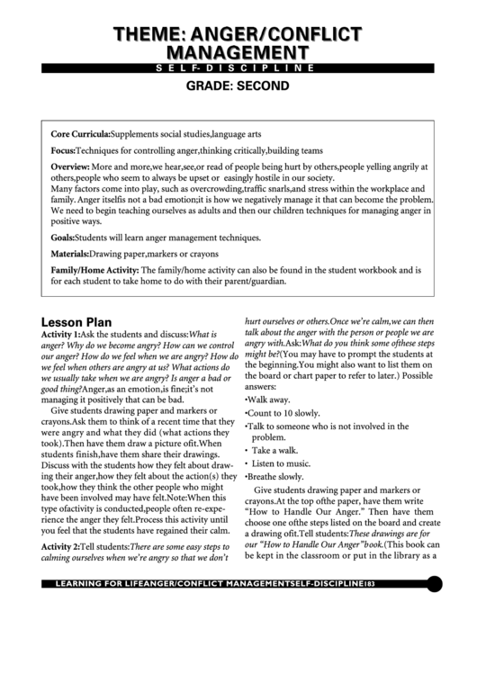 Self-Discipline - Anger/conflict Managment Printable pdf