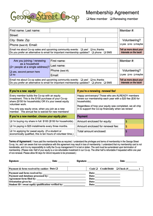 Membership Agreement Template Printable pdf