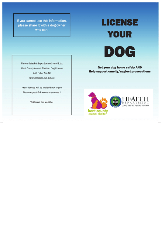 Fillable Kent County Dog License Application Printable pdf