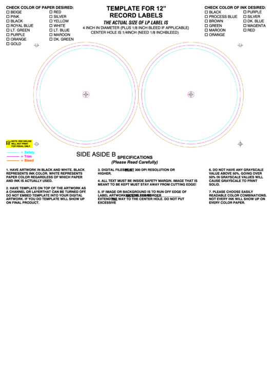 12" Record Label Template Printable pdf