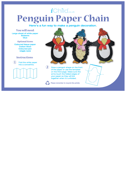 Penguin Paper Chain Template Printable pdf