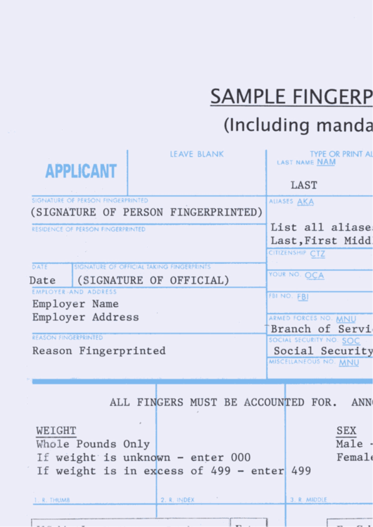 Sample Fingerprint Card Printable pdf