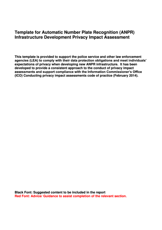 Template For Automatic Number Plate Recognition (Anpr) Infrastructure Development Privacy Impact Assessment Printable pdf