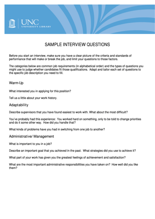 Sample Interview Questions Printable pdf