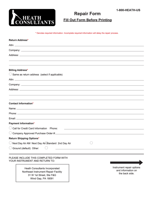 Fillable Sample Fillable Repair Form Printable pdf