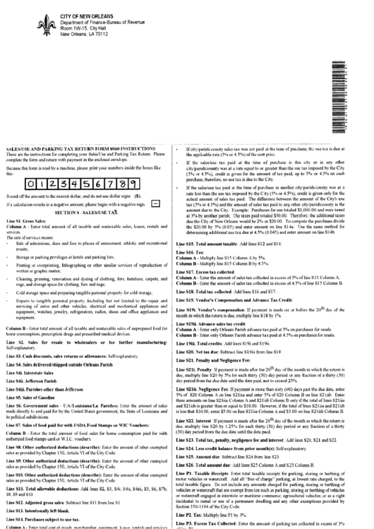 Sales/use And Parking Tax Return Form 8060 Instructions - City Of New Orleans Printable pdf