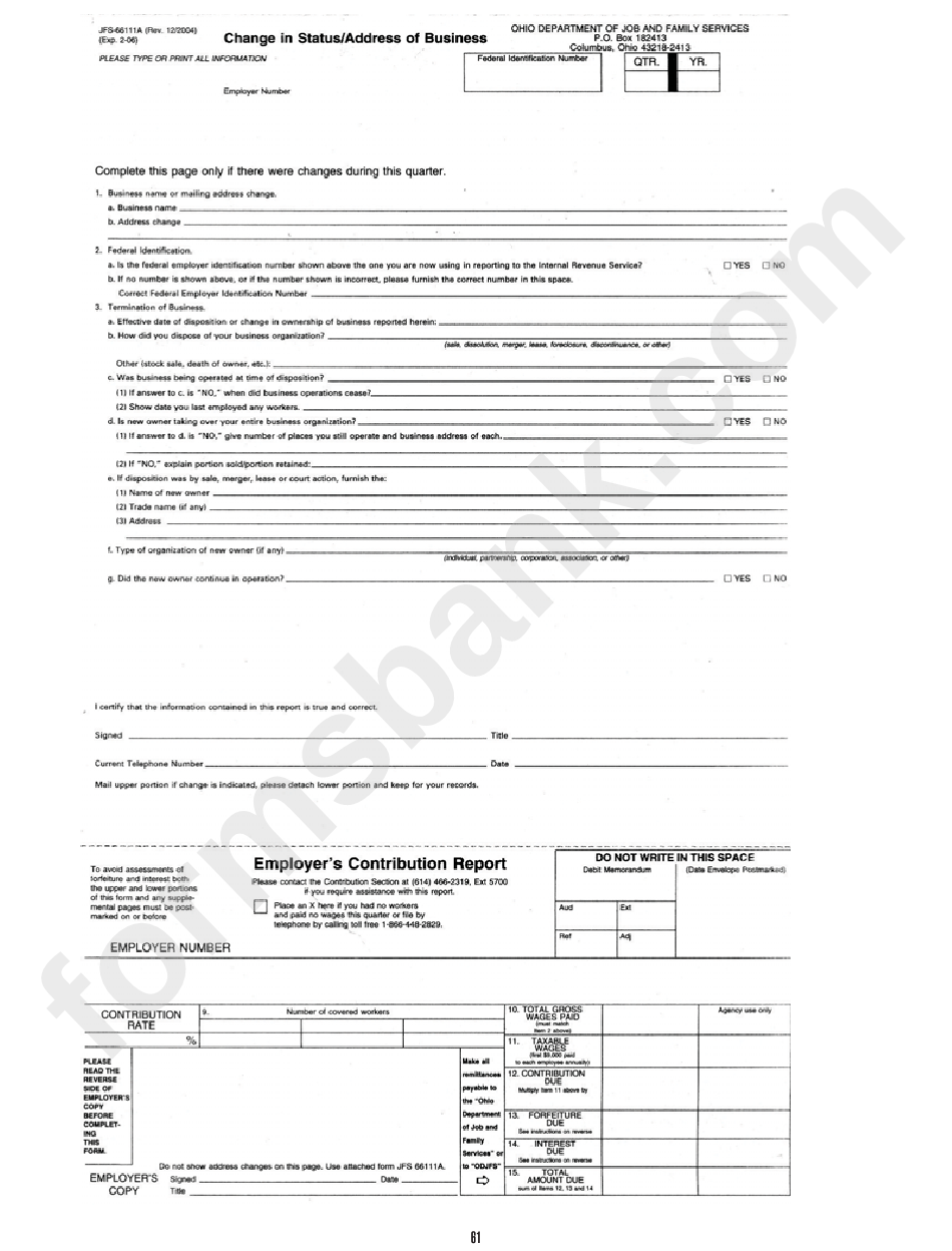 Form Jfs-66111 - Employer