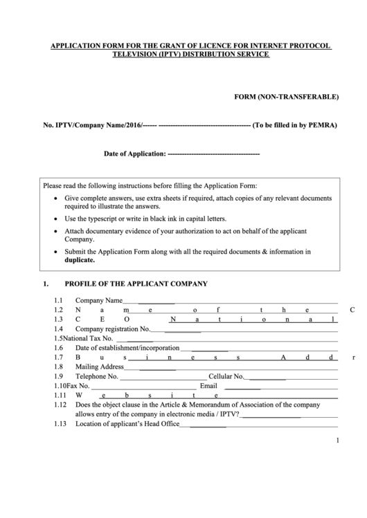 Application Form For The Grant Of Licence For Internet Protocol Television (Iptv) Distribution Service Printable pdf