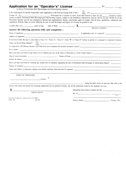 Form 120 - Application For An "Operator