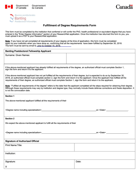 Fillable Fulfillment Of Degree Requirements Form Printable pdf
