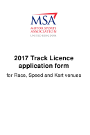 Track Licence Application Form For Race, Speed And Kart Venues - Motor Sports Association Uk - 2017